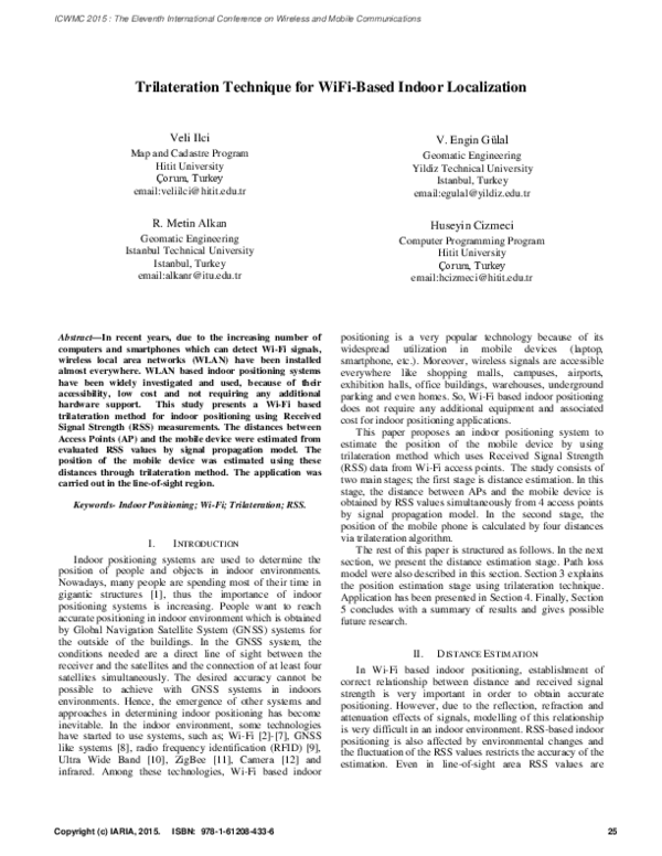 (PDF) Trilateration Technique for WiFi-Based Indoor Localization