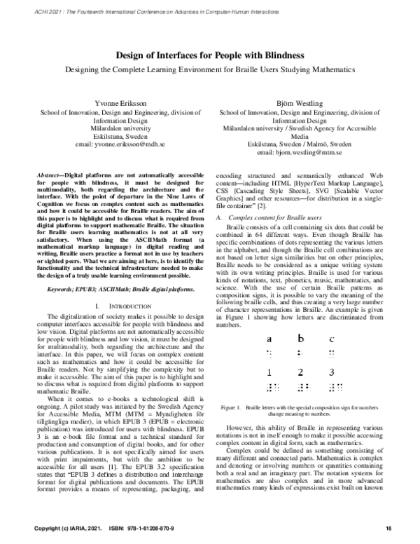 (PDF) Design of Interfaces for People with Blindness: Designing the ...