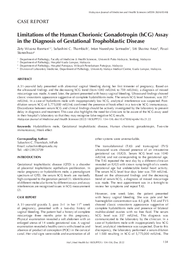 (PDF) Limitations of the Human Chorionic Gonadotropin (hCG) Assay in ...