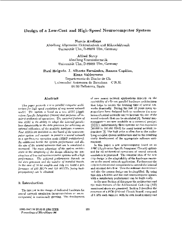 (PDF) Design of a low-cost and high-speed neurocomputer system