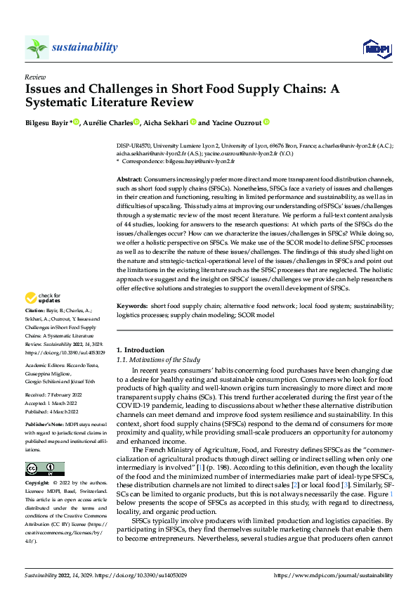 (PDF) Issues and Challenges in Short Food Supply Chains: A Systematic ...