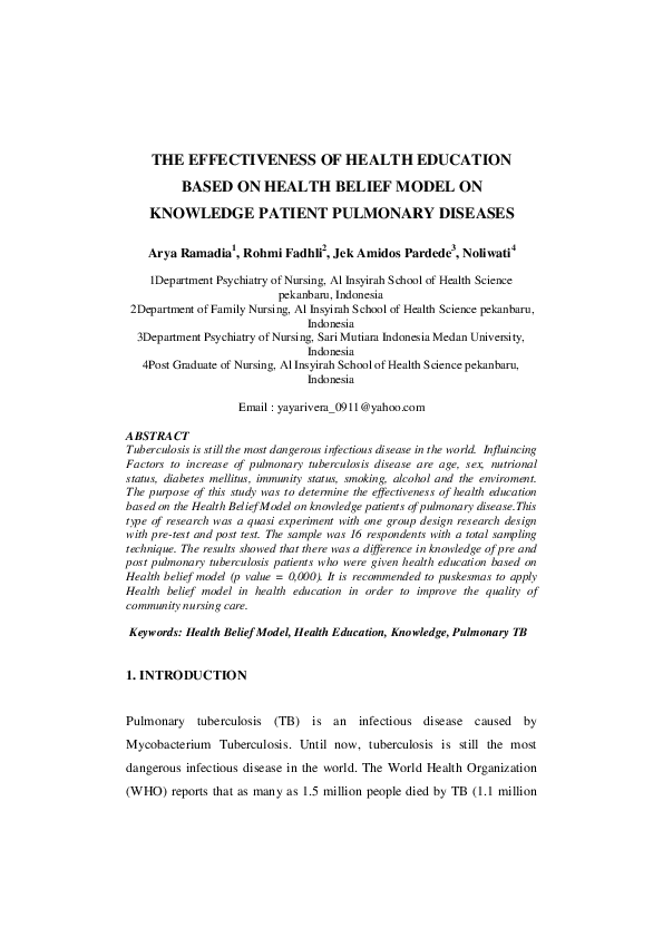 (PDF) The Effectiveness of Health Education Based on Health Belief ...