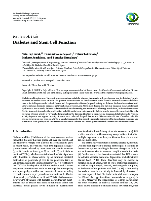 (PDF) Diabetes and Stem Cell Function