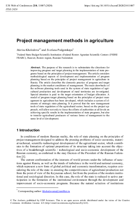 (PDF) Project management methods in agriculture