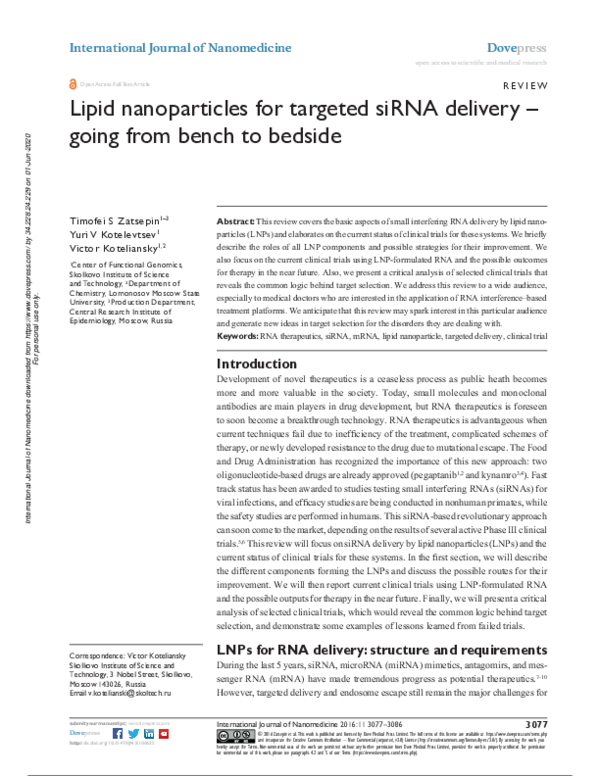 (PDF) Lipid nanoparticles for targeted siRNA delivery – going from ...