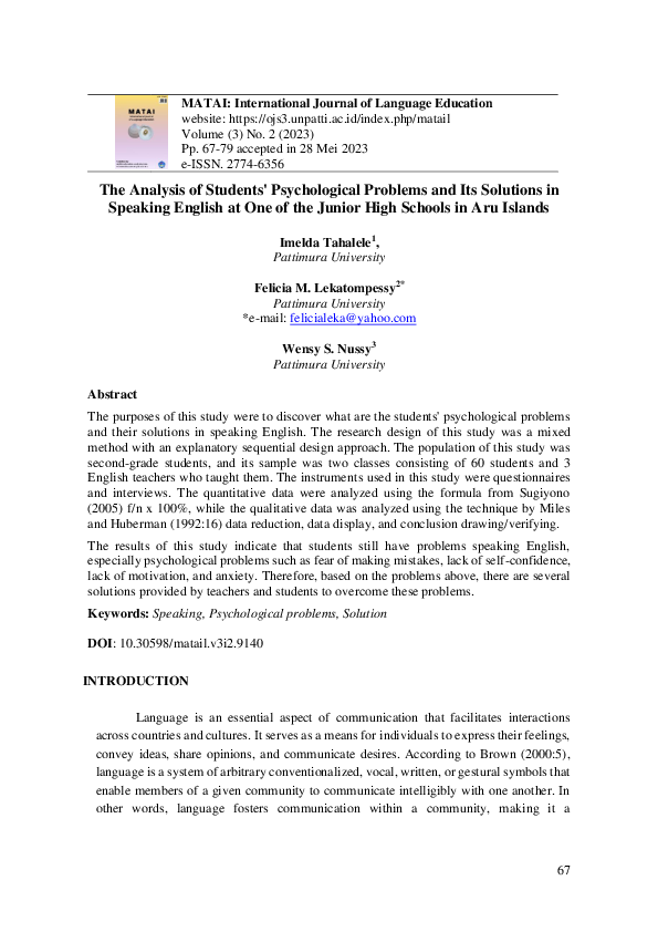 (PDF) The Analysis of Students' Psychological Problems and Its ...