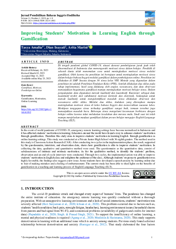 (PDF) Improving Students’ Motivation in Learning English through ...
