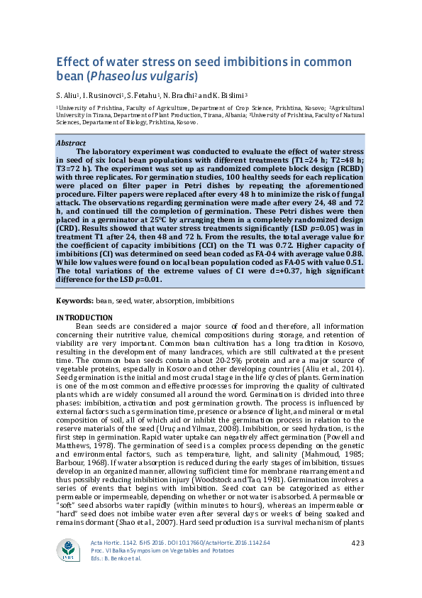 (PDF) Effect of water stress on seed imbibitions in common bean ...