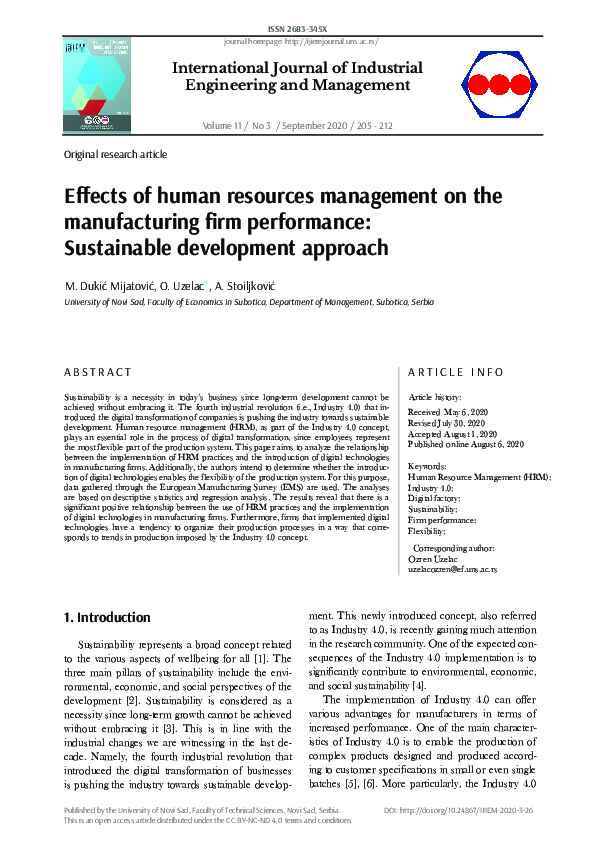 (PDF) Effects of human resources management on the manufacturing firm ...