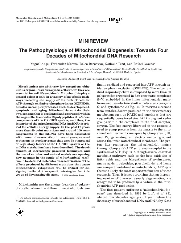 (PDF) The Pathophysiology of Mitochondrial Biogenesis: Towards Four ...