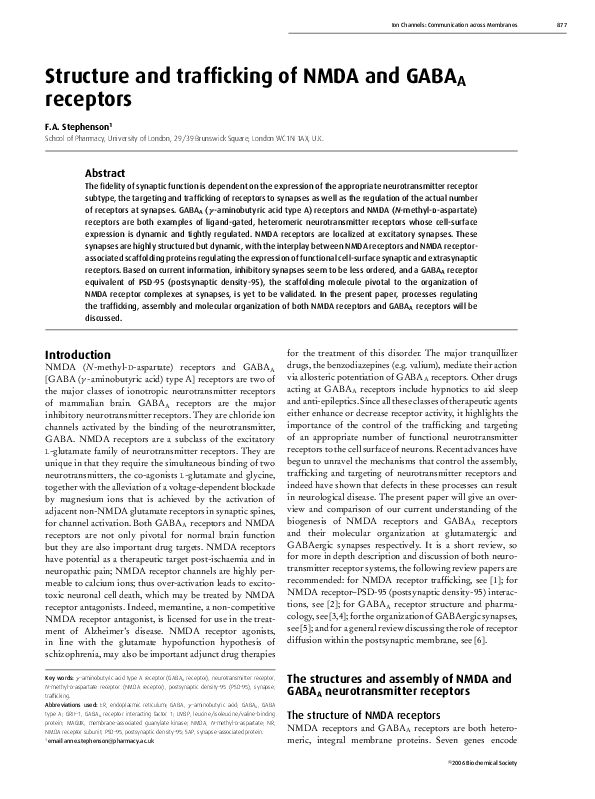 (PDF) Structure and trafficking of NMDA and GABAA receptors