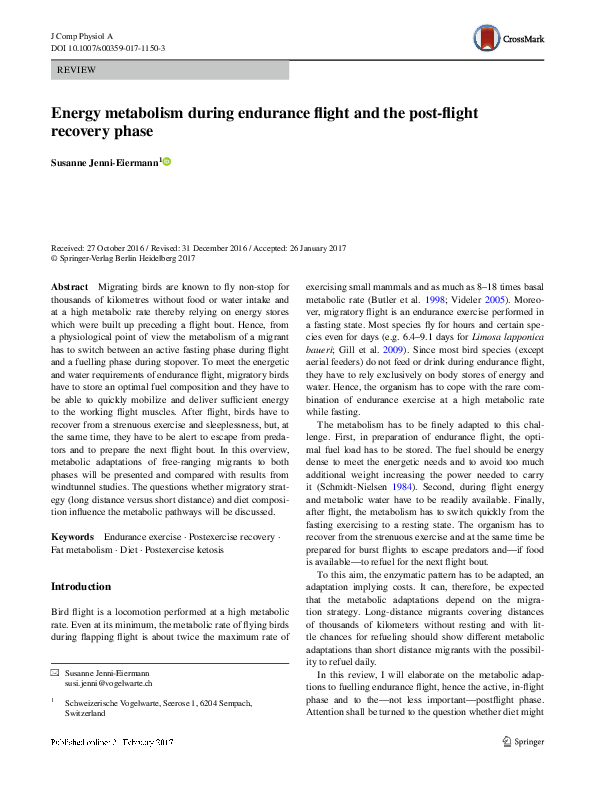 (PDF) Energy metabolism during endurance flight and the post-flight ...