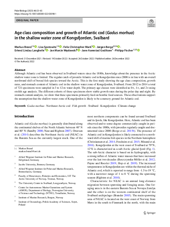 (PDF) Age class composition and growth of Atlantic cod (Gadus morhua ...