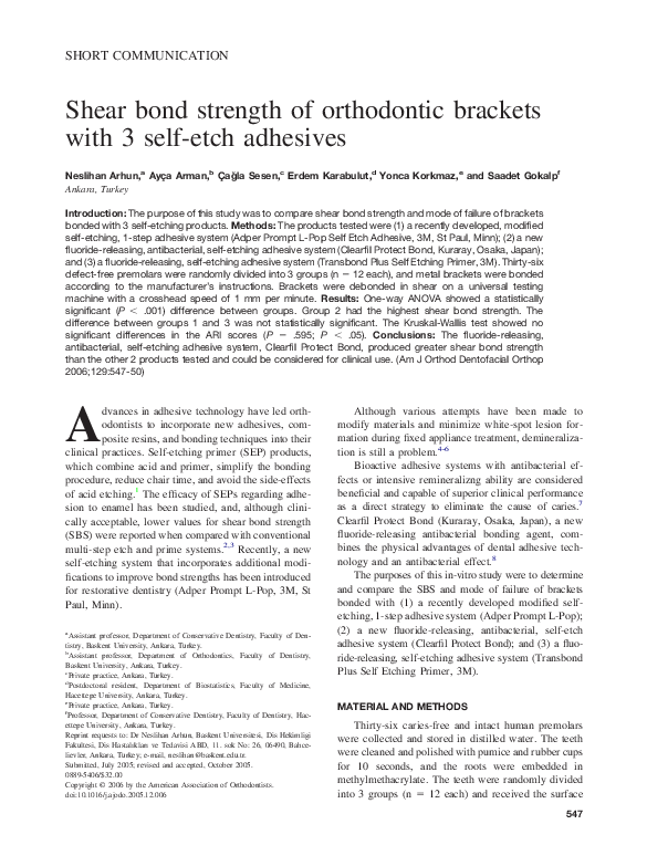 (PDF) Shear bond strength of orthodontic brackets with 3 self-etch ...