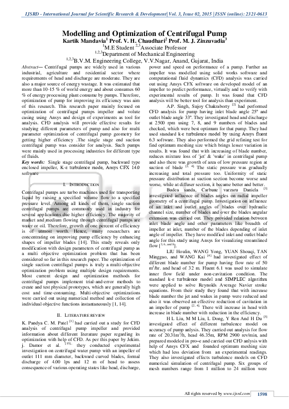 (PDF) Modelling and Optimization of Centrifugal Pump