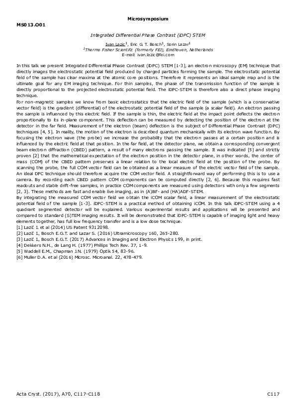 (PDF) Integrated differential phase contrast (iDPC) STEM