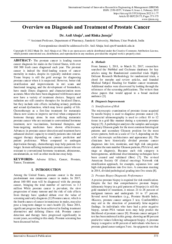 (PDF) Overview on Diagnosis and Treatment of Prostate Cancer