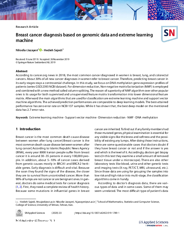 (PDF) Breast cancer diagnosis based on genomic data and extreme ...