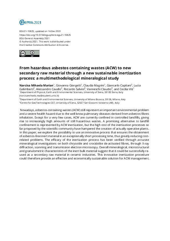 (PDF) From hazardous asbestos containing wastes (ACW) to new secondary ...