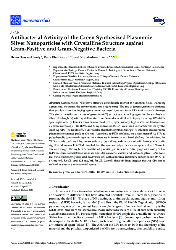 (PDF) Antibacterial Activity of the Green Synthesized Plasmonic Silver ...