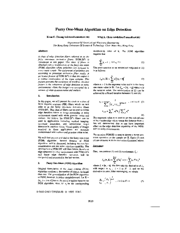 (PDF) Fuzzy One-Mean Algorithm on Edge Detection