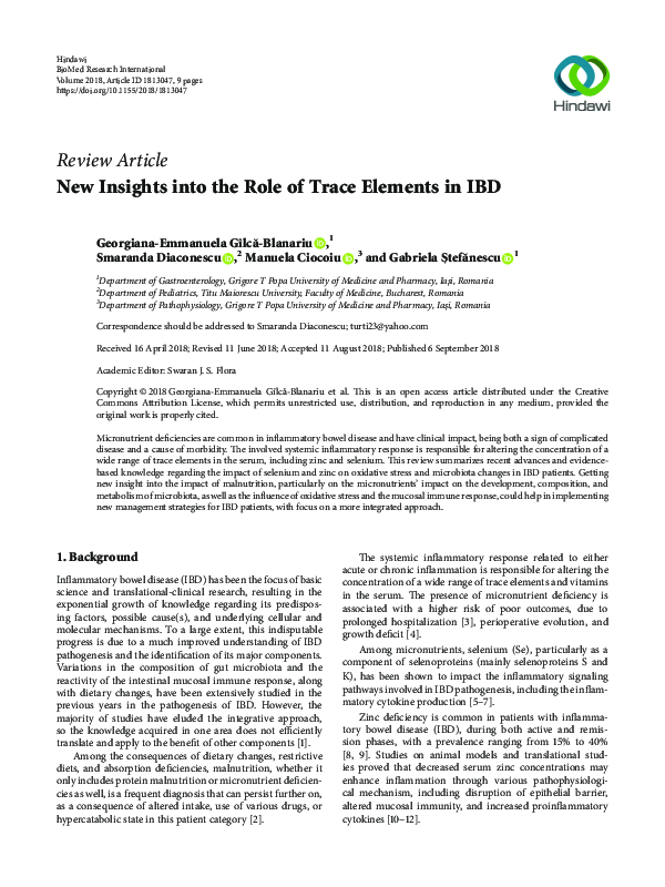 (PDF) New Insights into the Role of Trace Elements in IBD