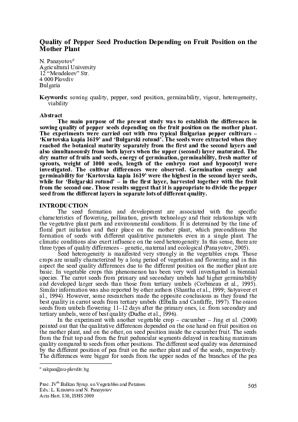 (PDF) Quality of Pepper Seed Production Depending on Fruit Position on ...