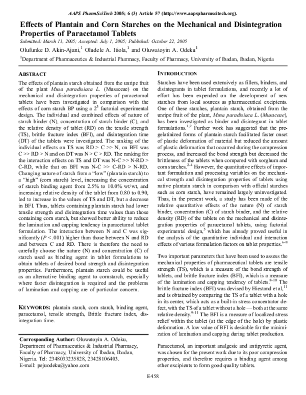 (PDF) Effects of plantain and corn starches on the mechanical and ...