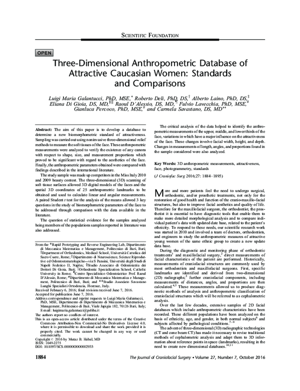 (PDF) Three-Dimensional Anthropometric Database of Attractive Caucasian ...