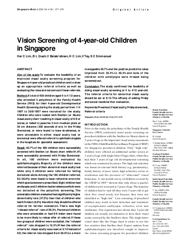 (PDF) Vision screening of 4-year-old children in Singapore