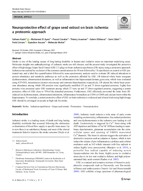 (PDF) Neuroprotective effect of grape seed extract on brain ischemia: a ...
