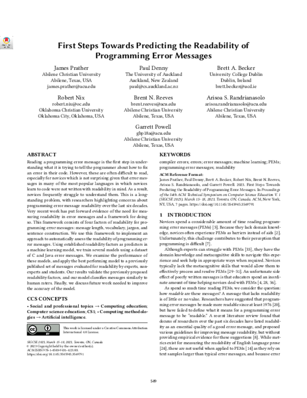 (PDF) First Steps Towards Predicting the Readability of Programming ...