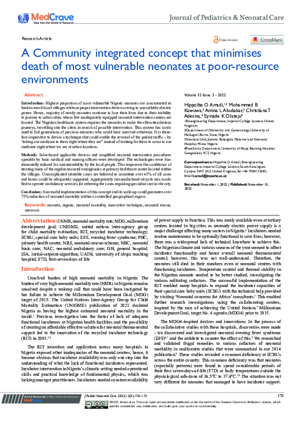 (PDF) A Community integrated concept that minimises death of most ...