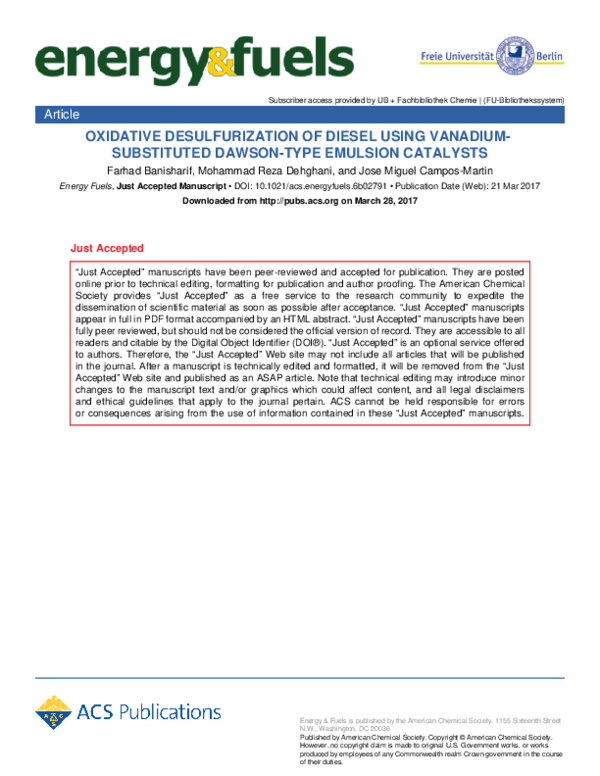 (PDF) Oxidative Desulfurization of Diesel Using Vanadium-Substituted ...