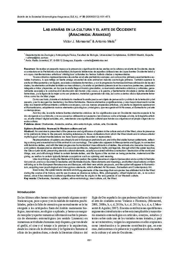 (PDF) Las arañas en la cultura y el arte de Occidente (Arachnida Araneae)