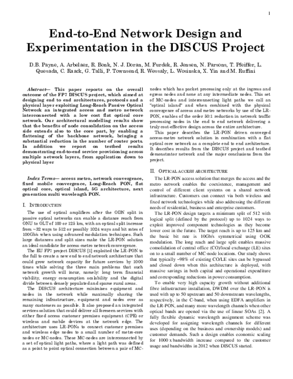 (PDF) End-to-end network design and experimentation in the DISCUS project