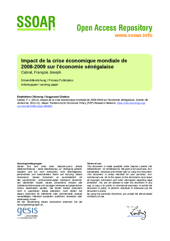 (PDF) Impact de la crise économique mondiale de 2008-2009 sur l ...