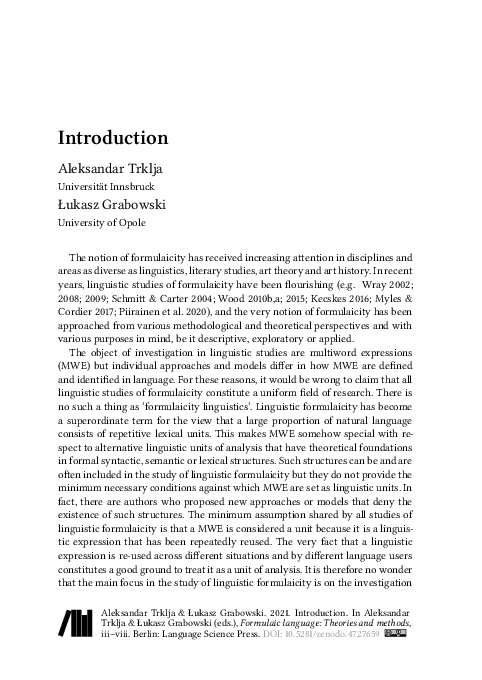 (PDF) Formulaic language: Theories and methods