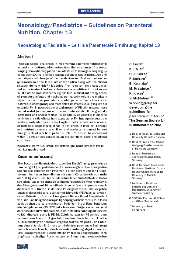 NATIONAL PARENTERAL NUTRITION PRACTICE GUIDELINES FOR PAEDIATRICS intelligence overview