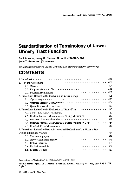 (PDF) The standardisation of terminology of lower urinary tract ...