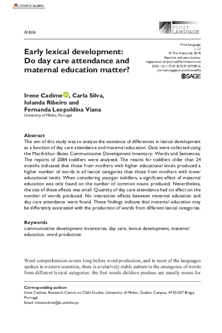 (PDF) Early lexical development: Do day care attendance and maternal ...