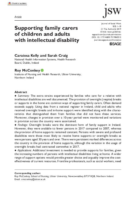 (PDF) Supporting family carers of children and adults with intellectual ...
