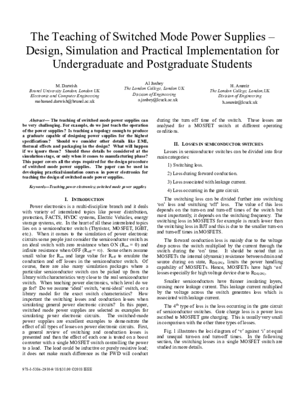 (PDF) The Teaching of Switched Mode Power Supplies – Design, Simulation ...