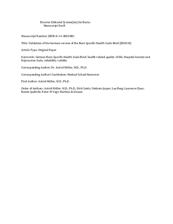 (PDF) Validation of the German version of the Burn Specific Health ...