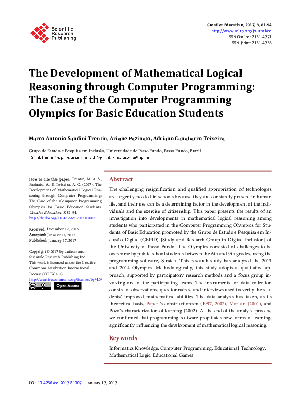 (PDF) The Development of Mathematical Logical Reasoning through ...