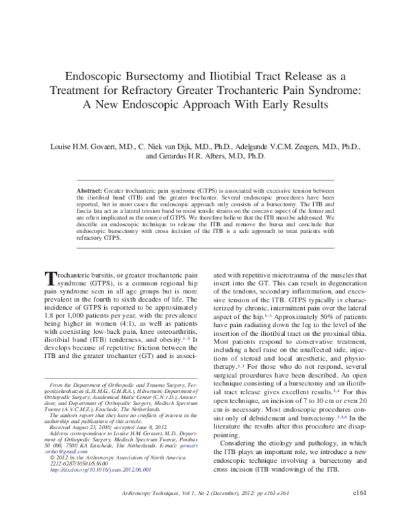 (PDF) Endoscopic bursectomy and iliotibial tract release as a treatment ...