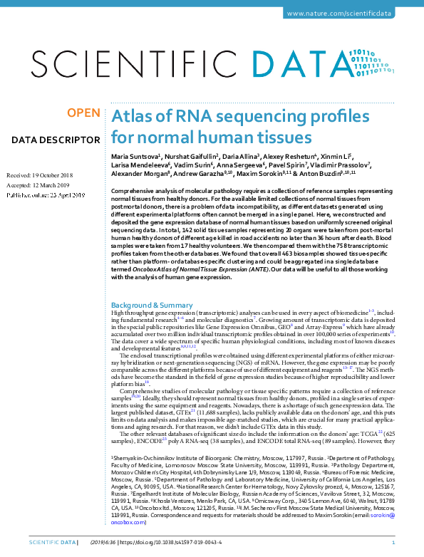 (PDF) Atlas of RNA sequencing profiles for normal human tissues