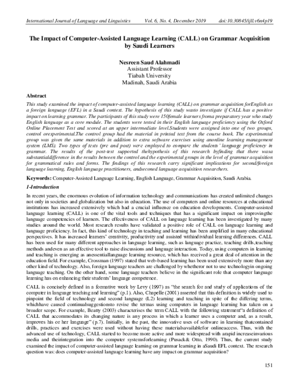 (PDF) The Impact of Computer-Assisted Language Learning (CALL) on ...