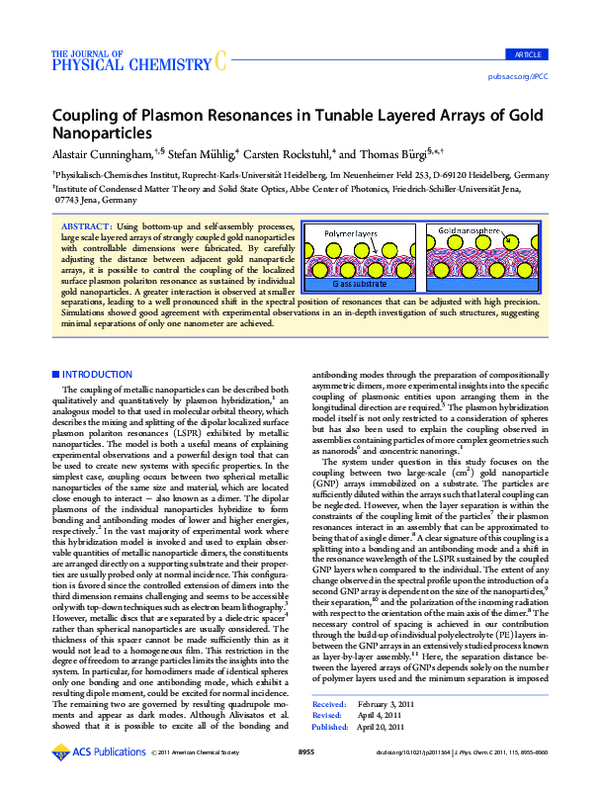 (PDF) Coupling of Plasmon Resonances in Tunable Layered Arrays of Gold ...
