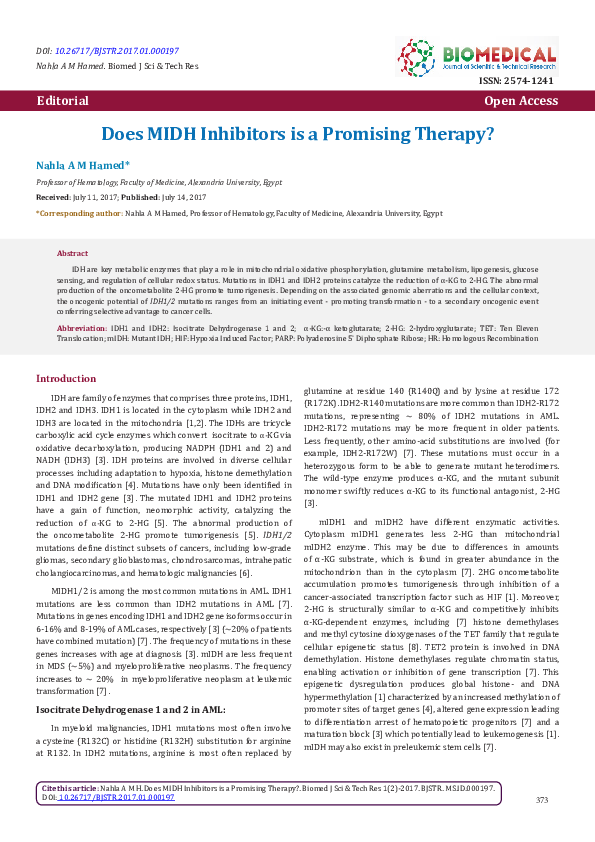(PDF) Does mIDH Inhibitors is a Promising Therapy?